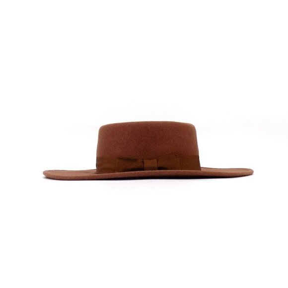 Nine West Western Hat Wool Felt Floppy Brown Pecan Grosgrain Trim Bohemian - Picture 4 of 7